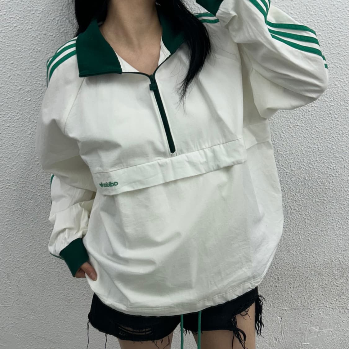 아디다스 그린라인 화이트 아노락 L 상품이미지2