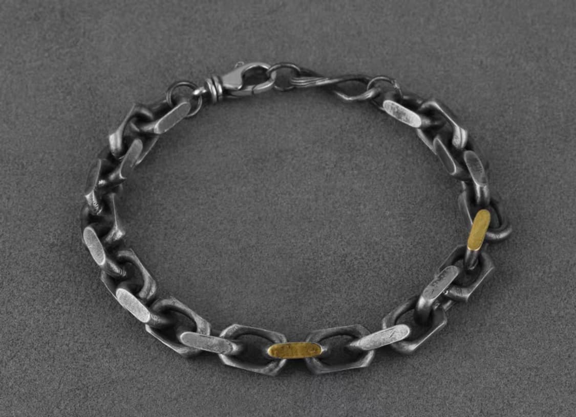 Oceanora S925 스털링 실버 남성용 골드 도금 헤 비 팔찌 상품이미지3