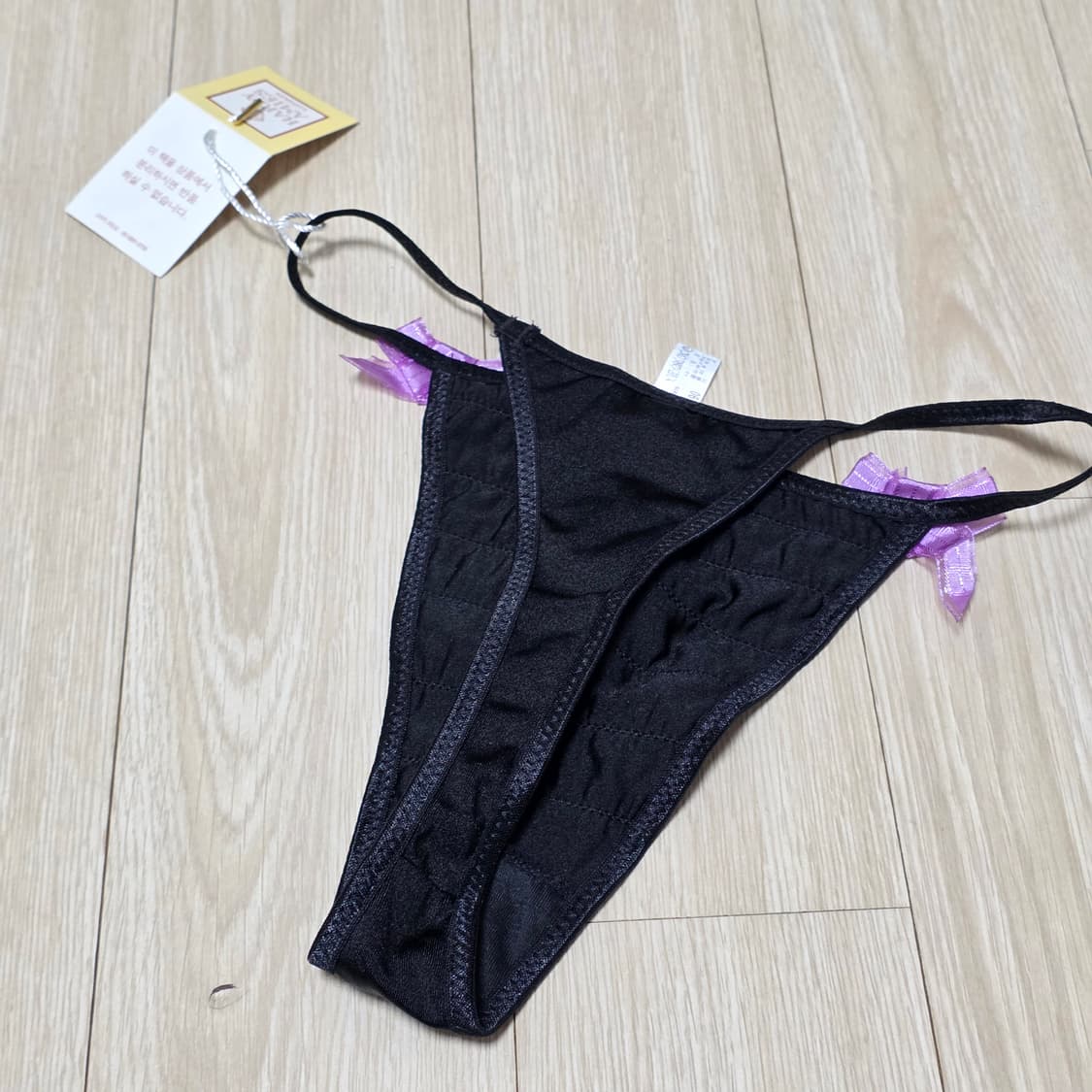 HARDY AMIES 블랙x퍼플 레이스 리본 여성 T팬티 란제리 새상품 상품이미지2