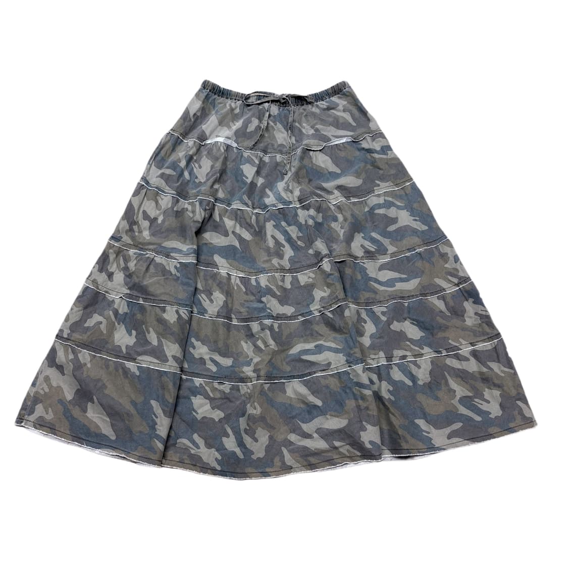 (이체시에눌) 일본 카모플라쥬 패턴 대장 캉캉 레이스 풀밴딩 롱스커트 상품이미지1