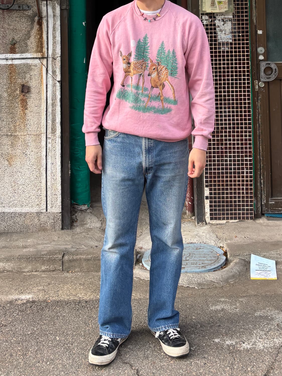 RH-05 90s 저지스 핑크 워싱, 데미지 커스텀 빈티지 스웻셔츠 상품이미지5