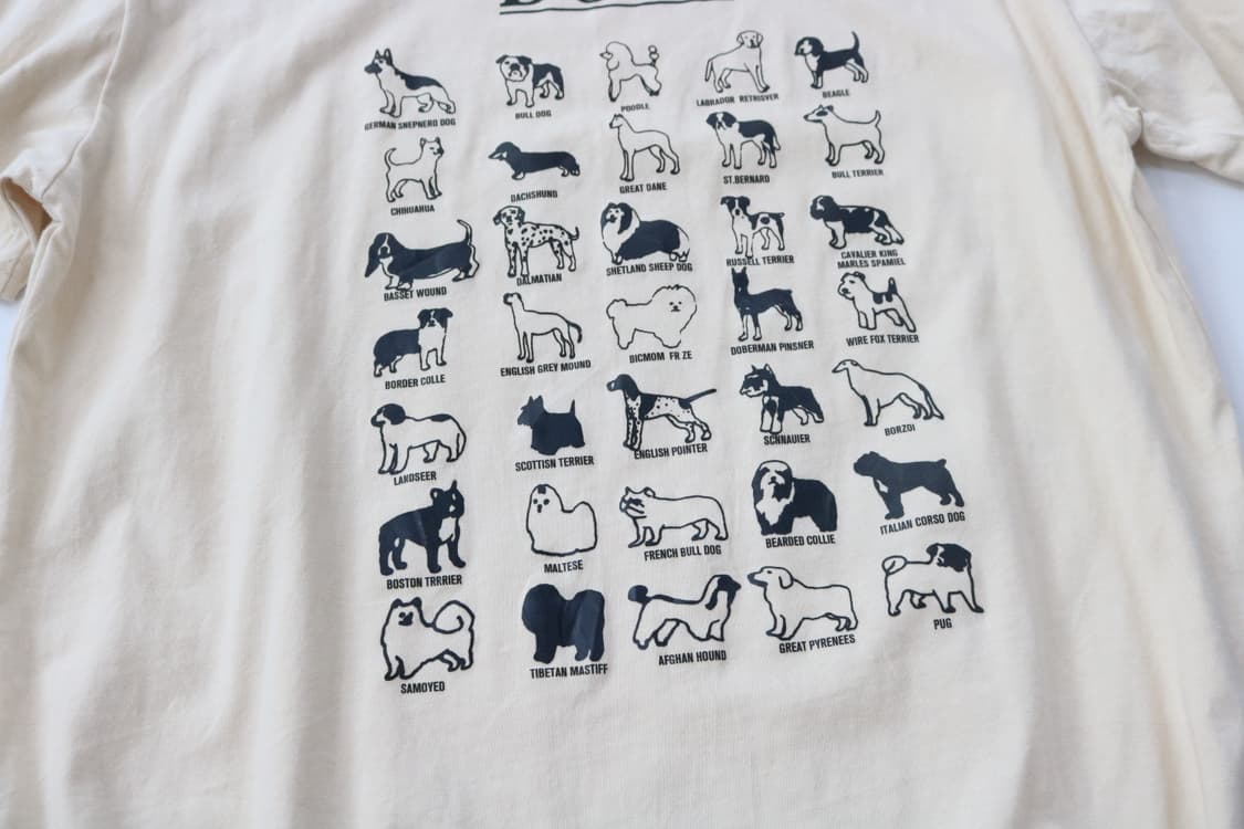 빈티지 DOGS 도그스 일러스트 그래픽 아이보리 반팔 티셔츠 (XXL) 상품이미지5