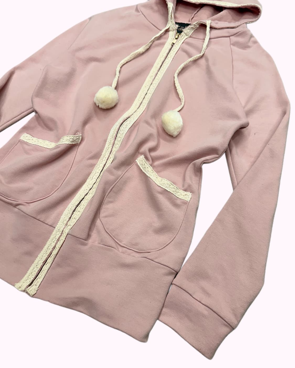 BEBEROSE pink lace pompom hood zip-up 상품이미지3