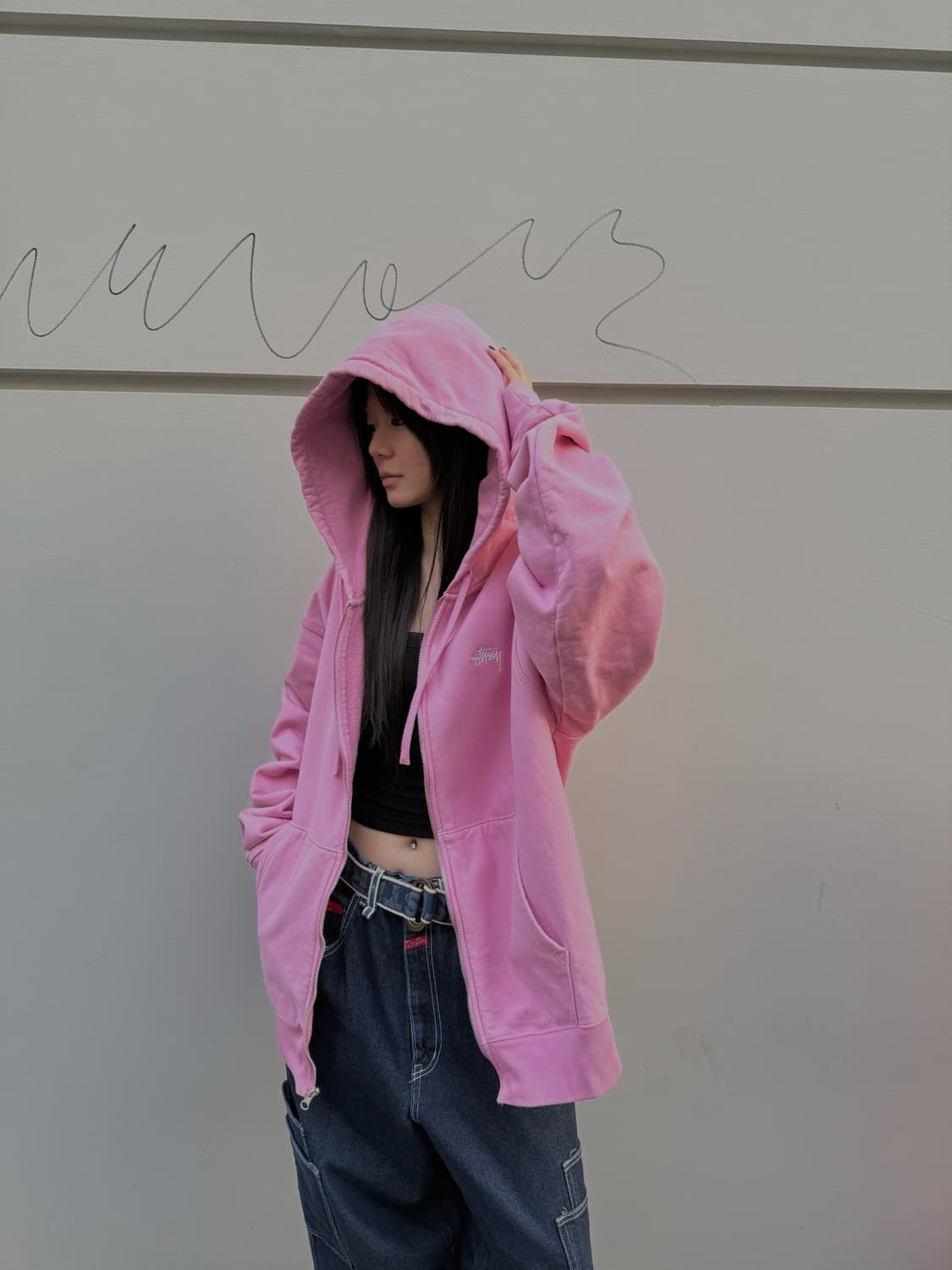 스투시 스탁 로고 핑크 오버핏 후드집업 상품이미지8