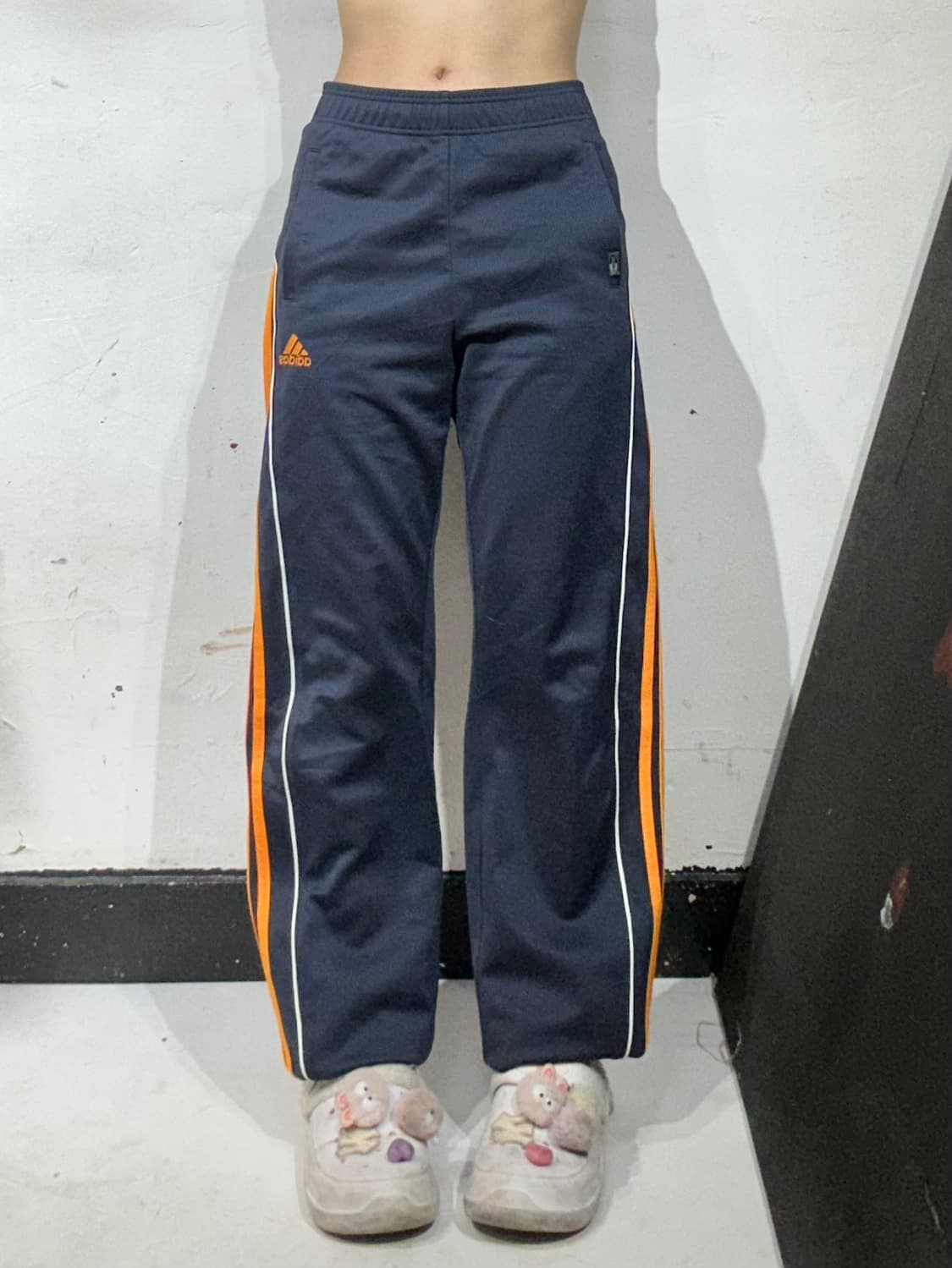 아디다스 네이비 와이드 오렌지 삼선 스몰 로고 추리닝 트레이닝 팬츠 M 상품이미지2