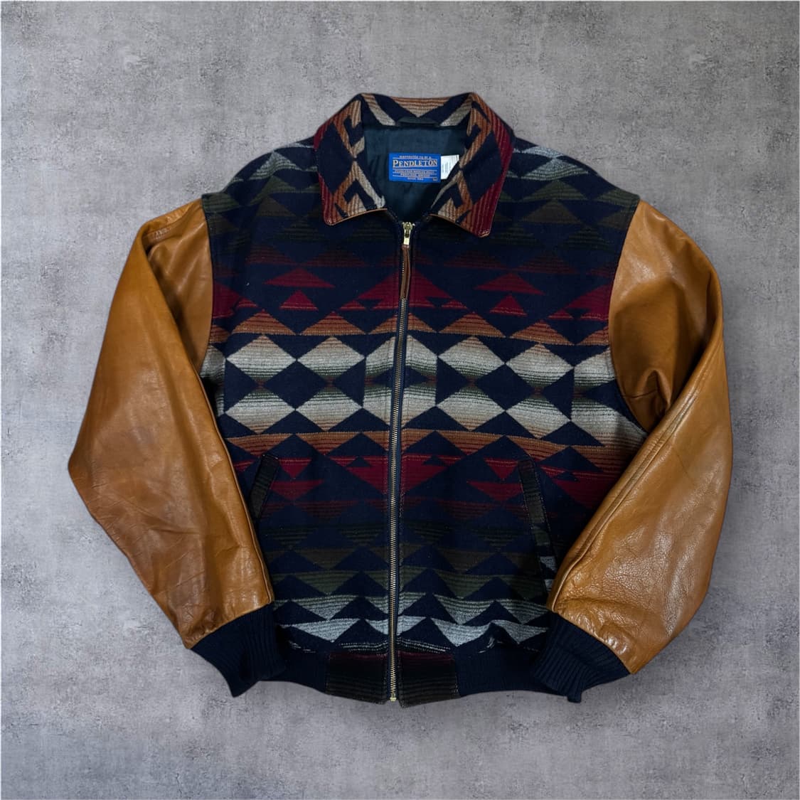 USA made)펜들턴 나바호 패턴 웨스턴 레더 바시티 자켓 L 상품이미지1