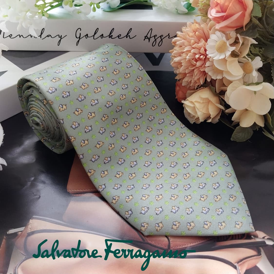 살바토레 페라가모 넥타이 민트 코끼리 패턴 9.5cm A등급 K2137
 상품이미지1