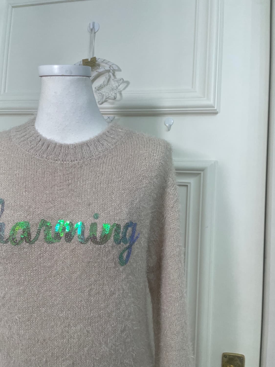 cream ivory spangle point shaggy knit op 상품이미지7