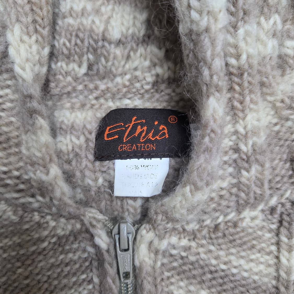 핸드메이드 울 꽈배기 니트 후드 집업 상품이미지3