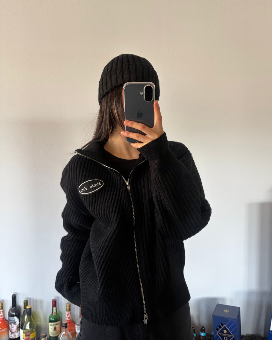 [M]마땡킴 Matin Kim 램스울 하이넥 집업 가디건 블랙 상품이미지1