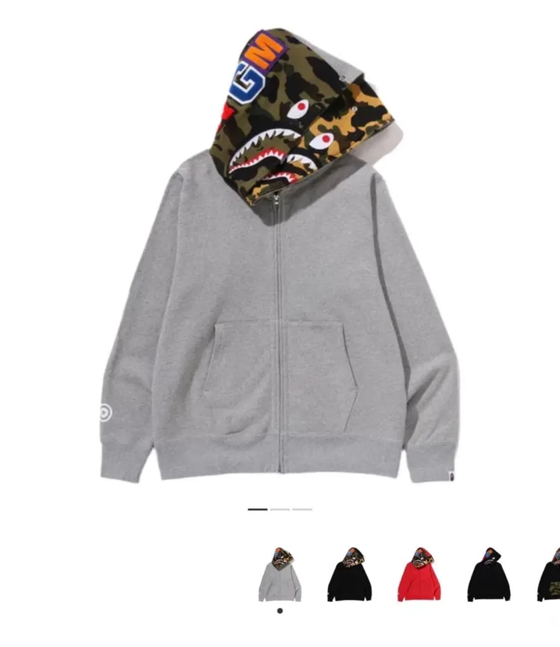 [할인중/새상품]베이프 베이프 샤크 풀 집 더블 후드 집업 그레이 상품이미지1