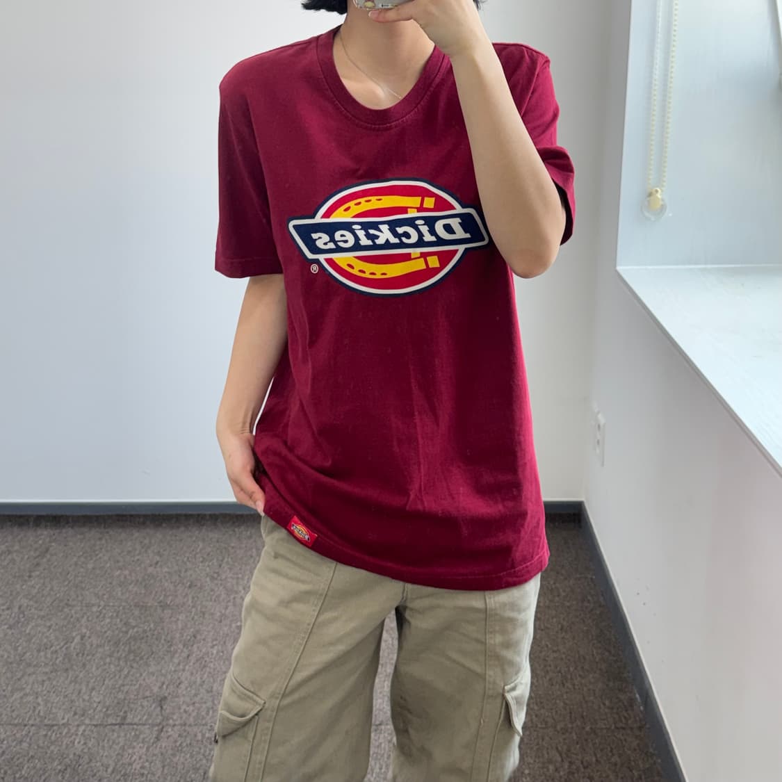 Dickies 디키즈 원형로고 버건디 반팔 상품이미지1