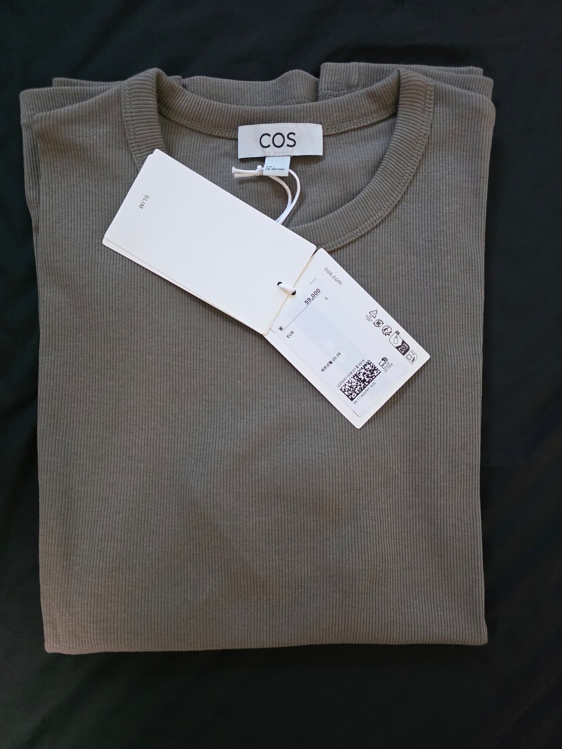 COS 슬림 리브드 코튼 티셔츠 카키 L 상품이미지2
