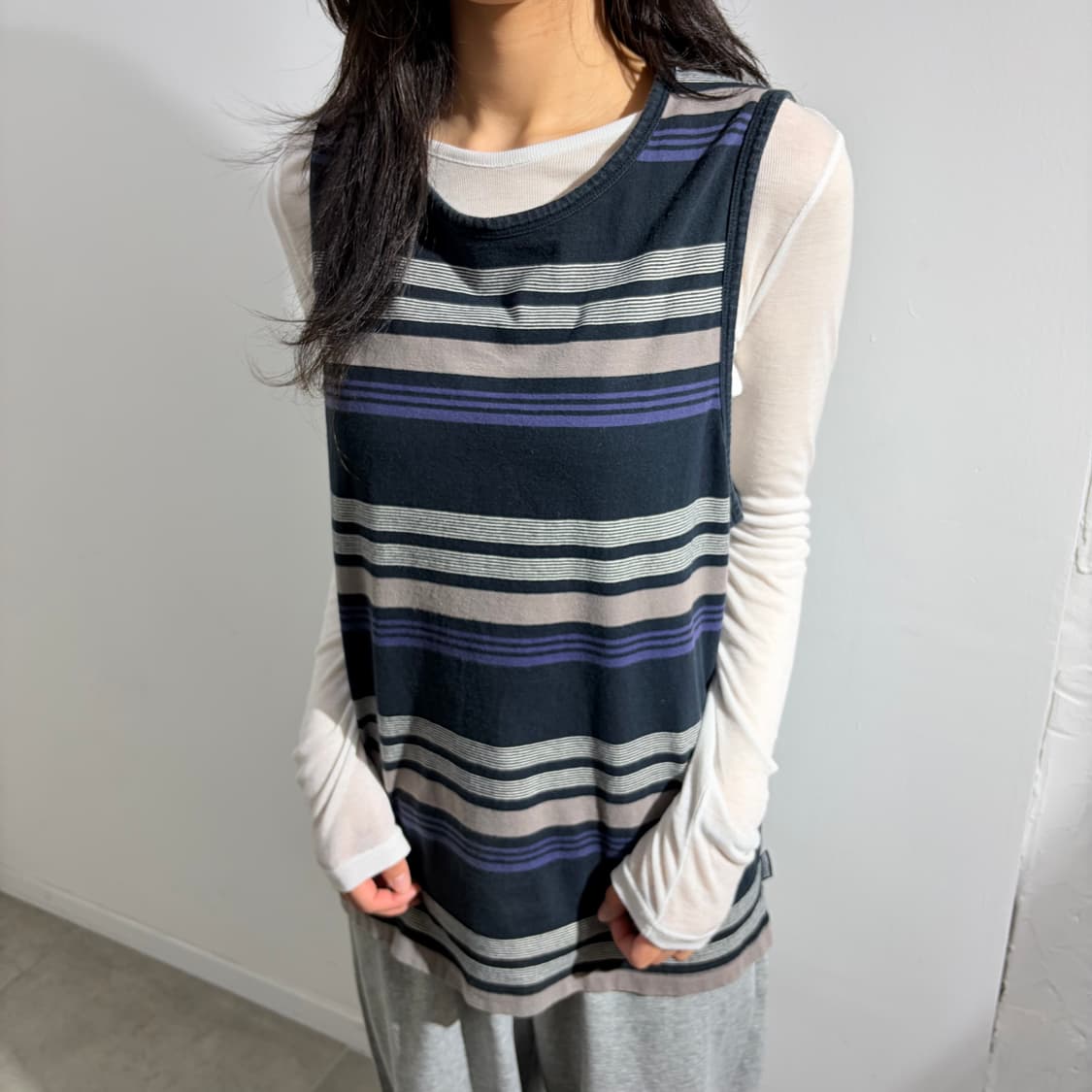 00s Stussy Authentic 스트라이프 나시 슬리브리스 상품이미지1