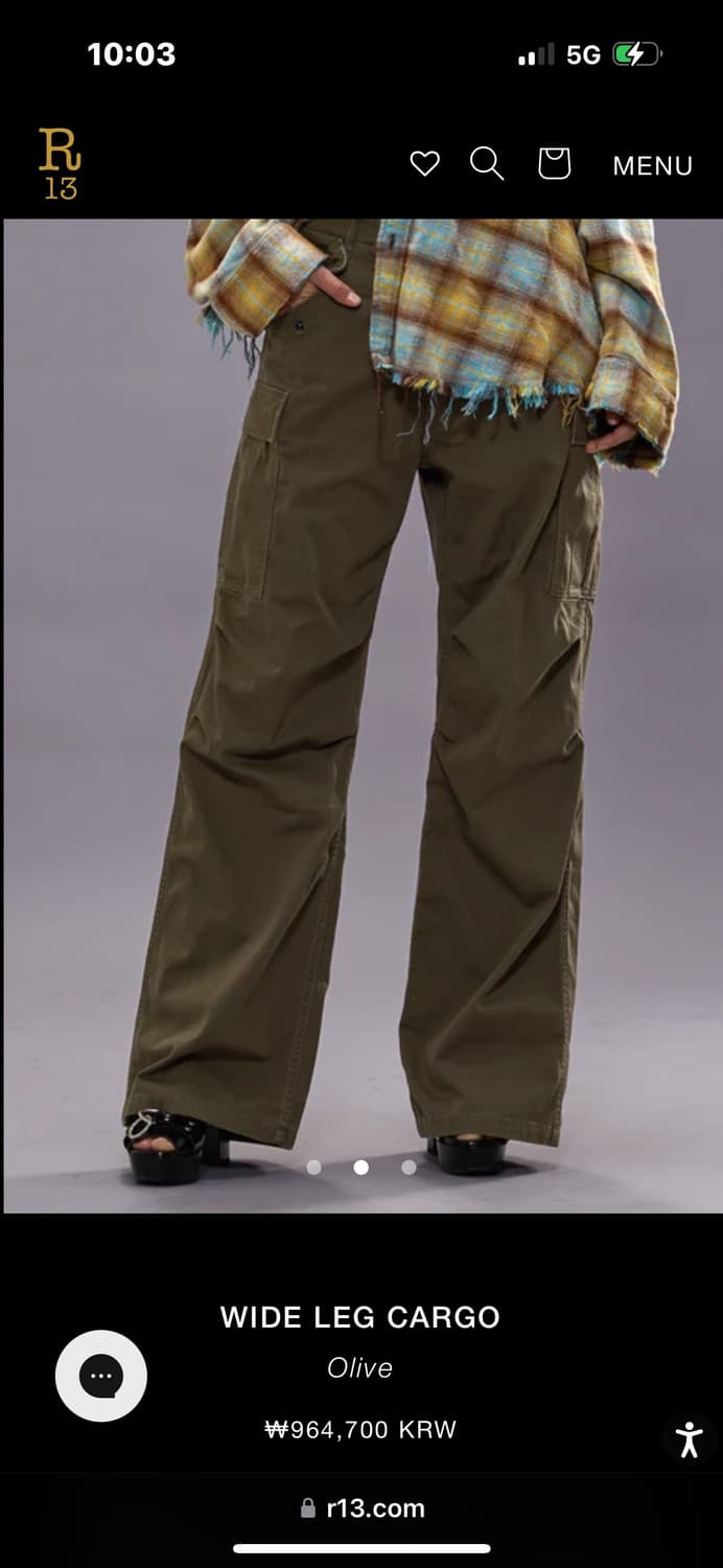 R13 알써틴 와이드 카고 팬츠 28 노수선 상품이미지2
