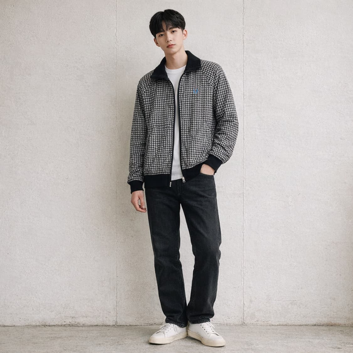 프레드페리(FRED PERRY) 월계수 로고 깅엄 체크 집업 자켓 상품이미지1