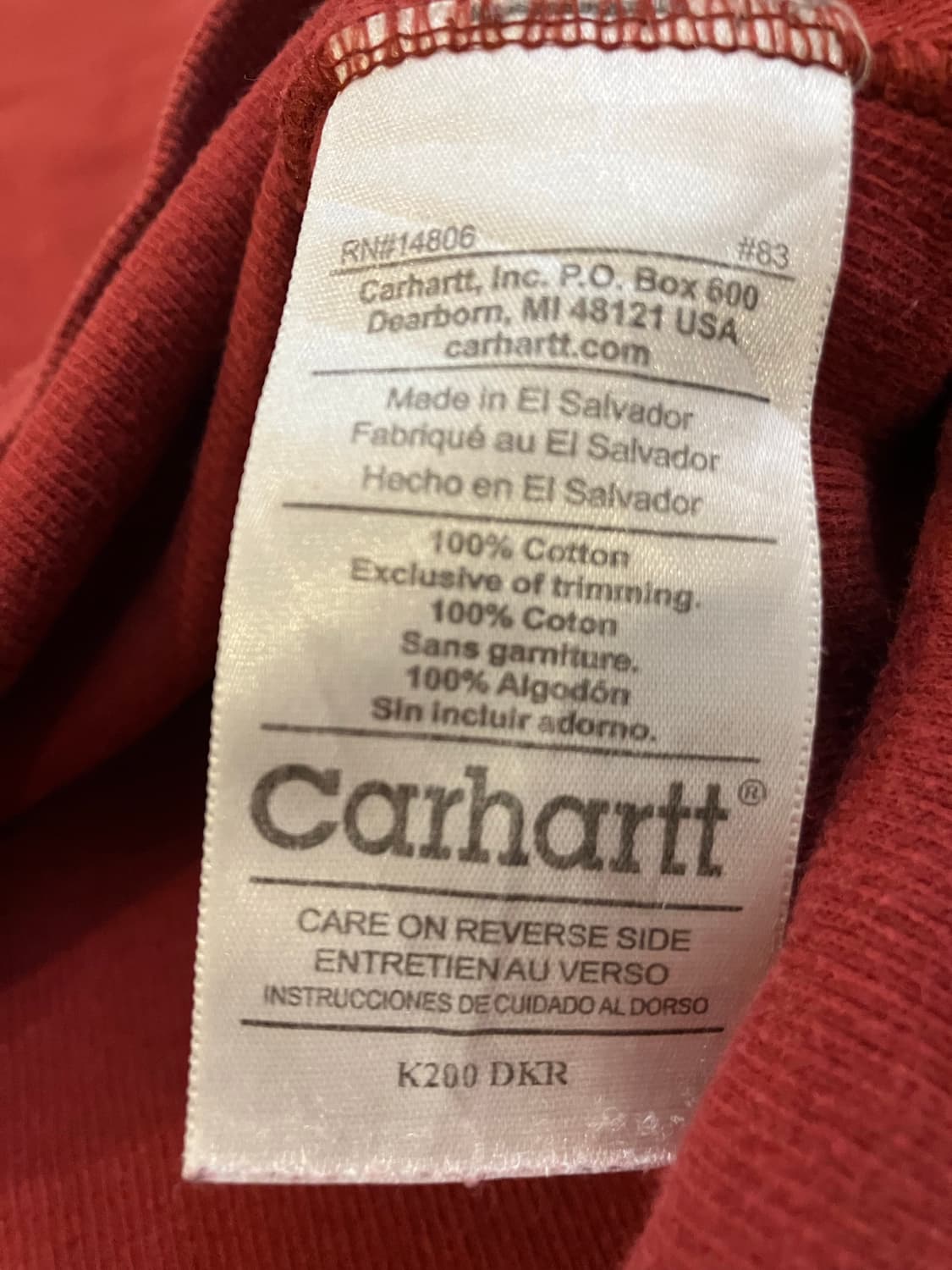 칼하트 와플 헨리넥 롱슬리브 긴팔티 버건디 상품이미지6