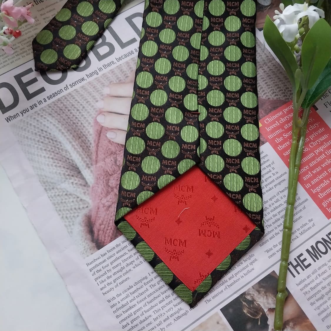 MCM 실크 브라운&그린 도트 패턴 넥타이 9.2cm A+등급 K1585 상품이미지7