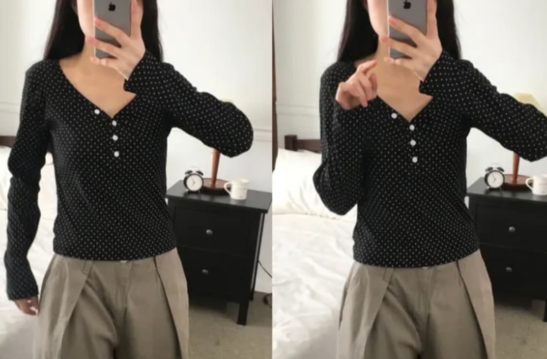 도트 브이넥 버튼 티셔츠 상품이미지3