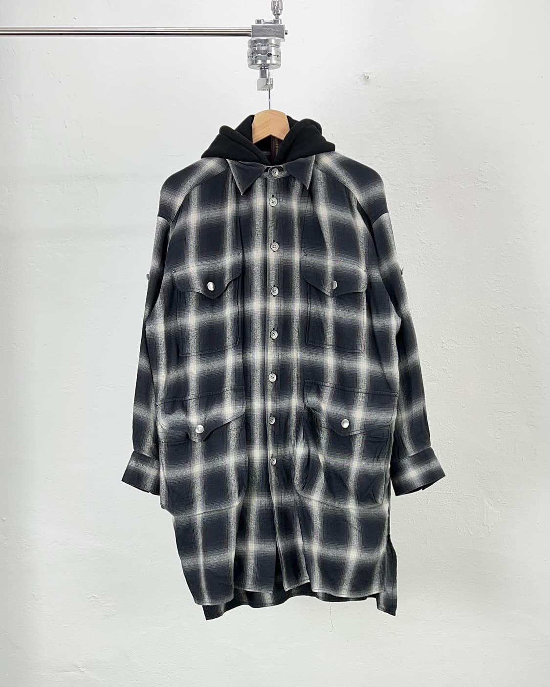 미하라 야스히로 컴바인 블랙 체크 후디 셔츠 자켓 상품이미지2