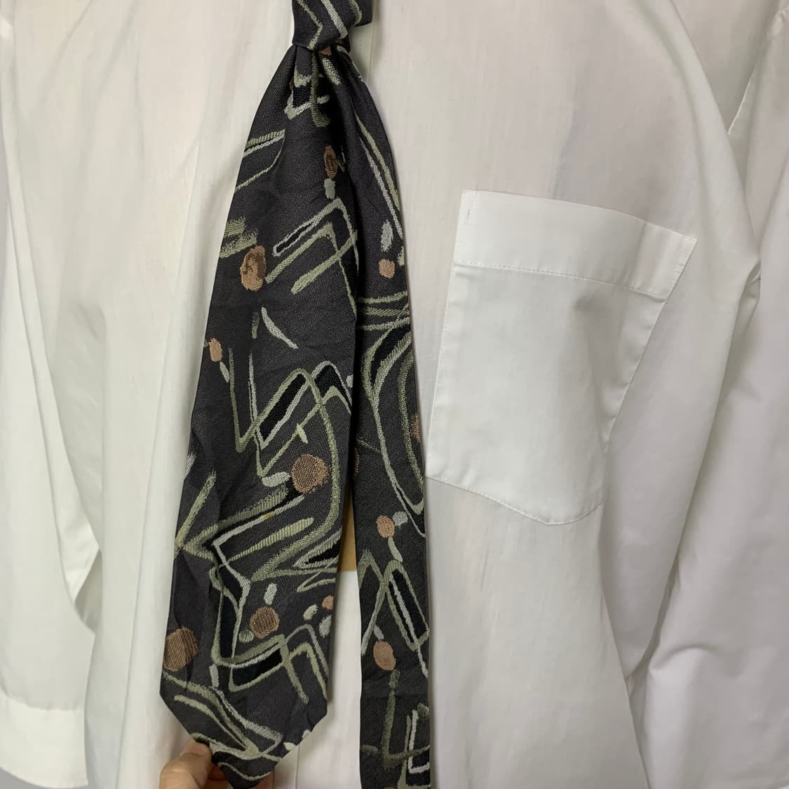 이세이 미야케 일본 빈티지 자수 실크 넥타이 차콜 상품이미지3