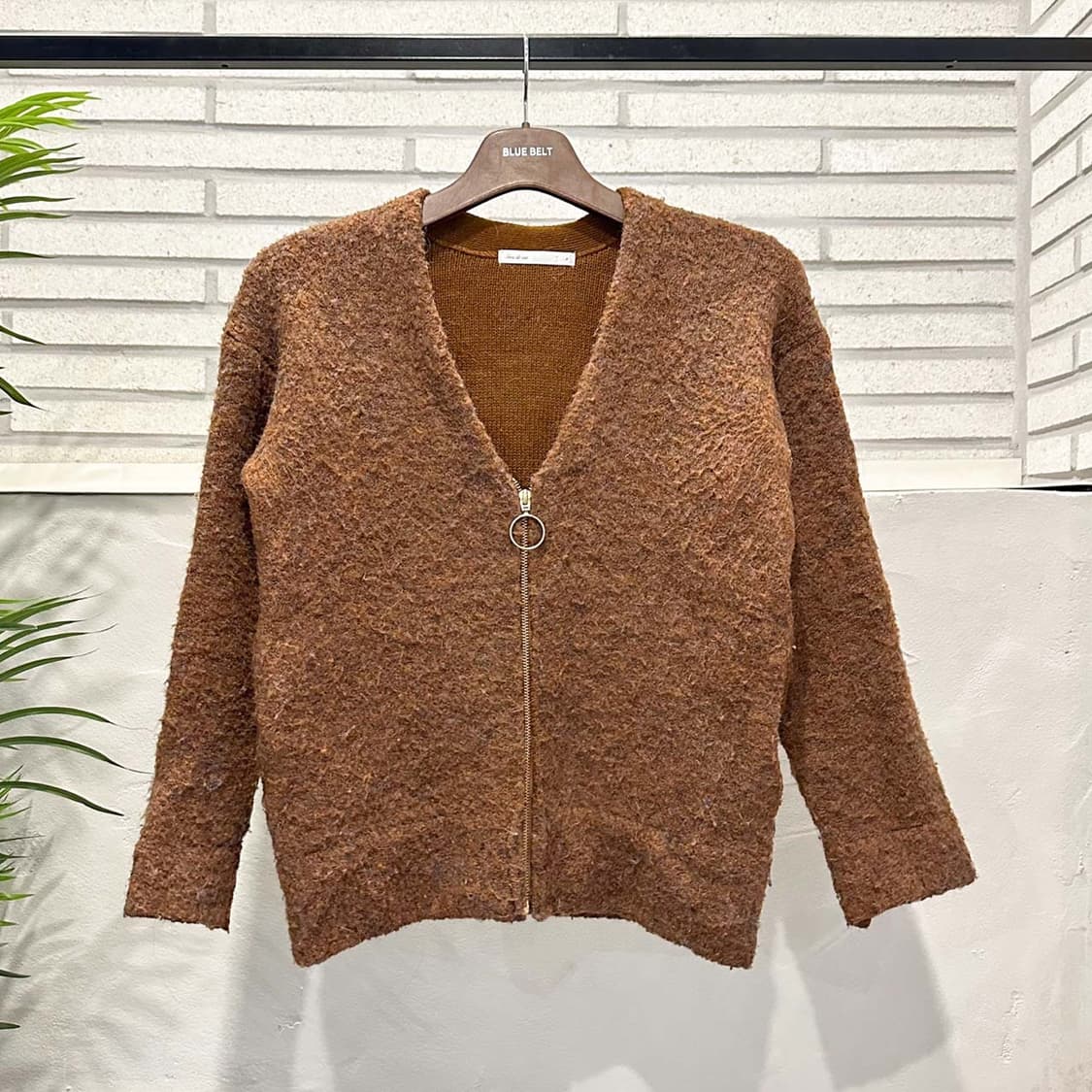 JPN VINTAGE 니트 집업 가디건 브이넥 디테일 오버핏 브릭 브라운 상품이미지2