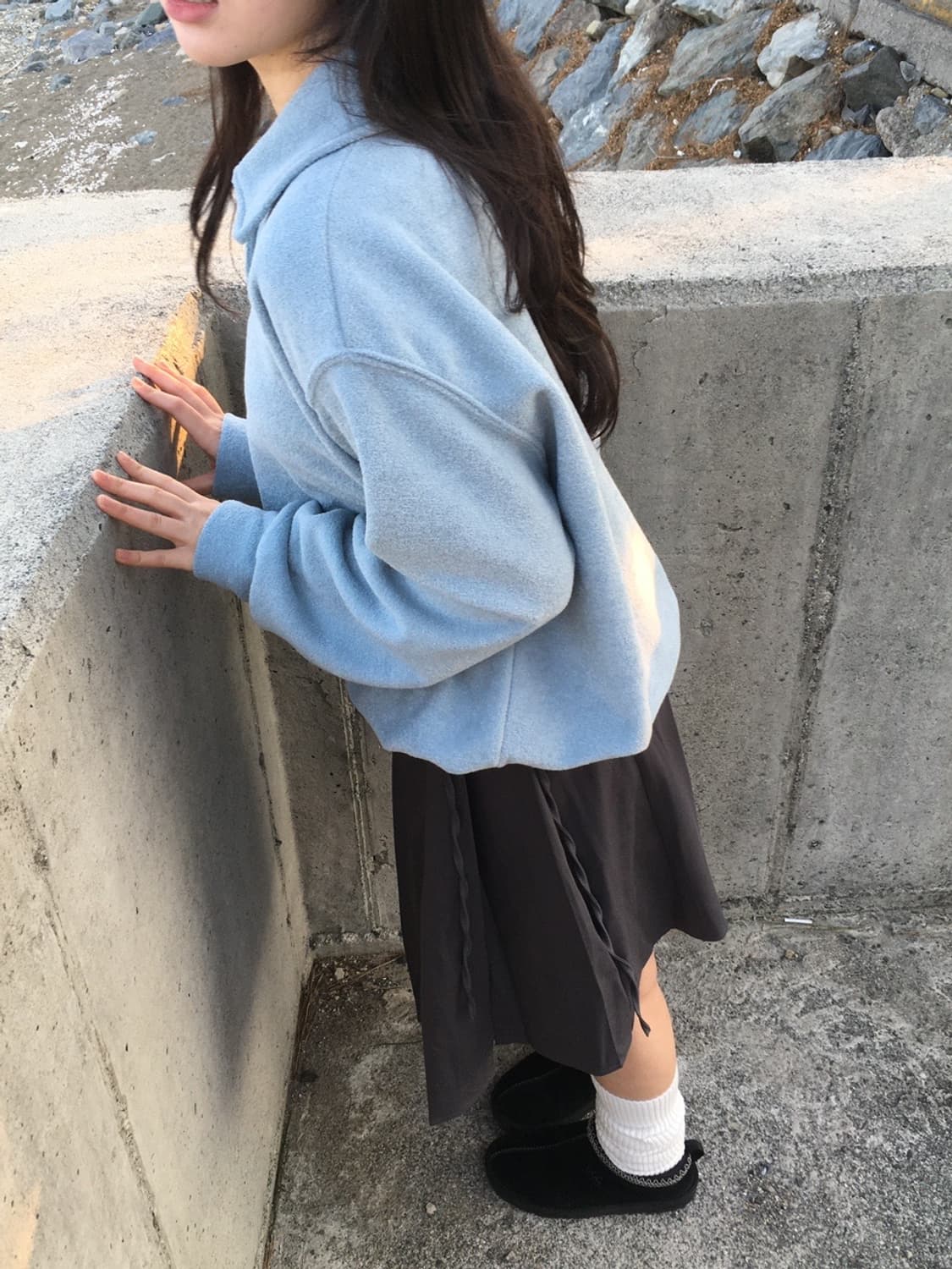 언발란스 랩스커트 차콜 색상 상품이미지3