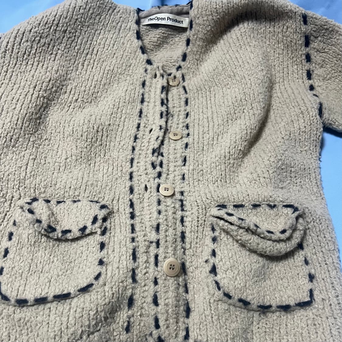 더오픈프로덕트 오픈와이와이 울 스티치 가디건 베이지 상품이미지3