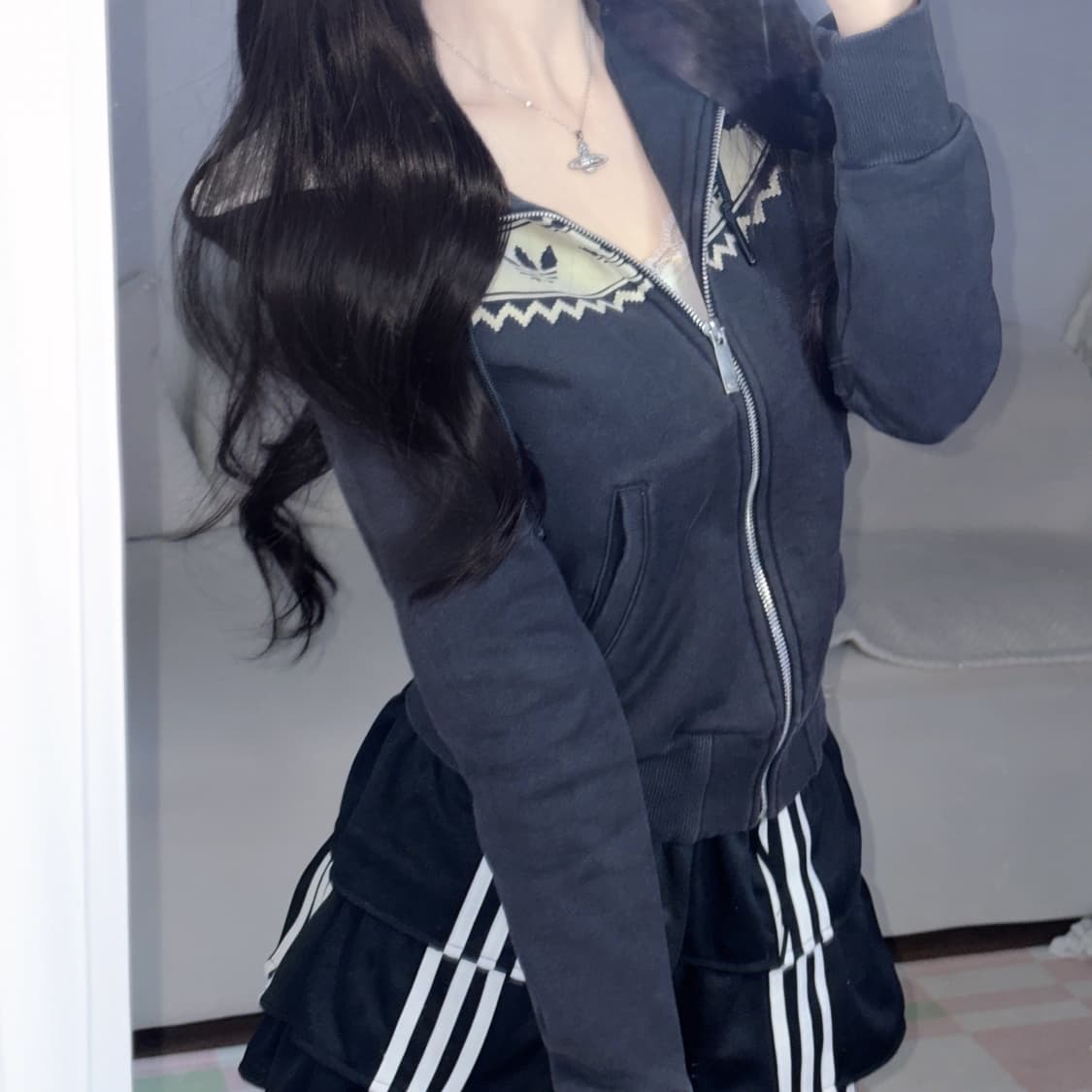 아디다스 겨울느낌 딱붙핏 자수 기모 후드집업 85 상품이미지1