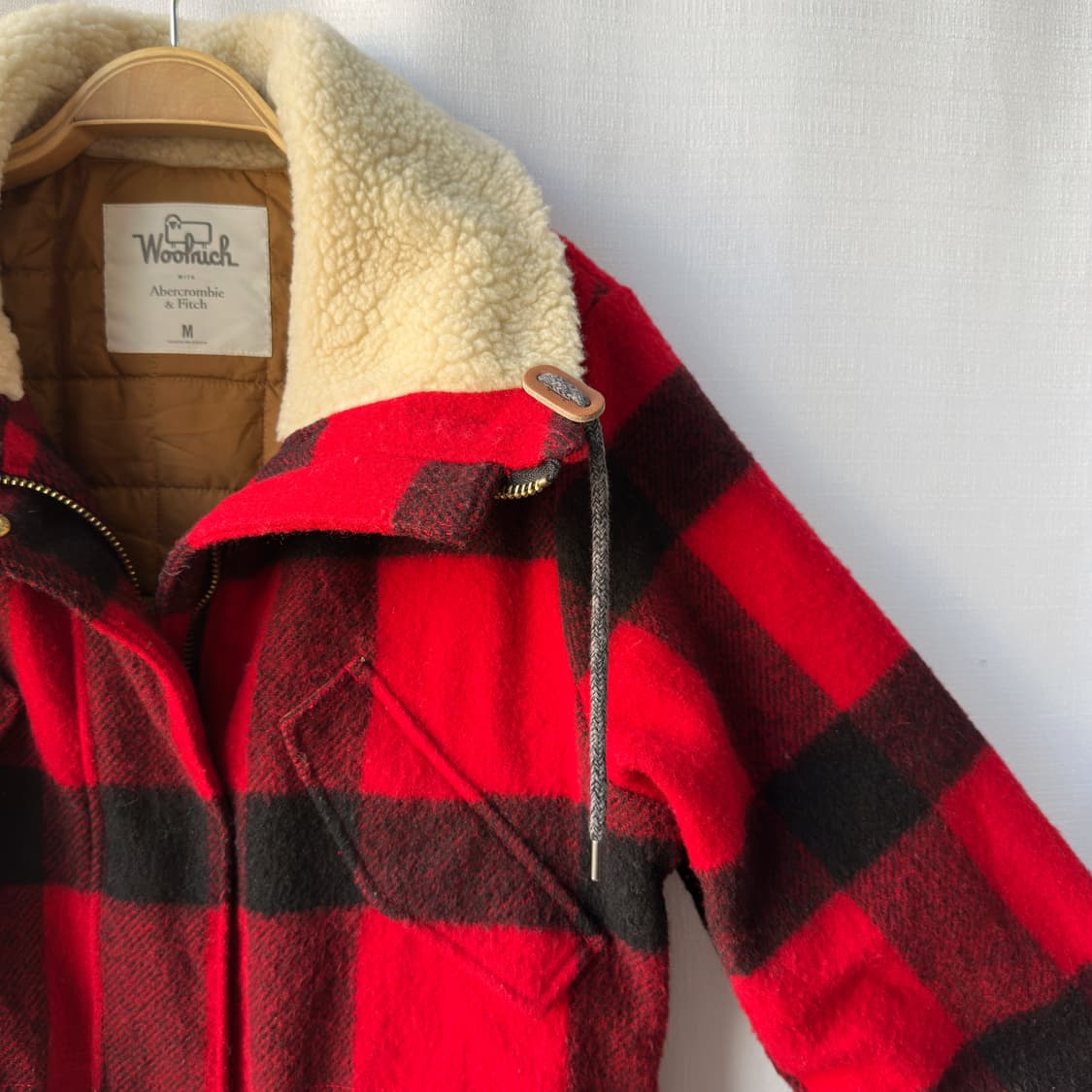 울리치 x 아베크롬비 체크 울 코트 레드 M 상품이미지3