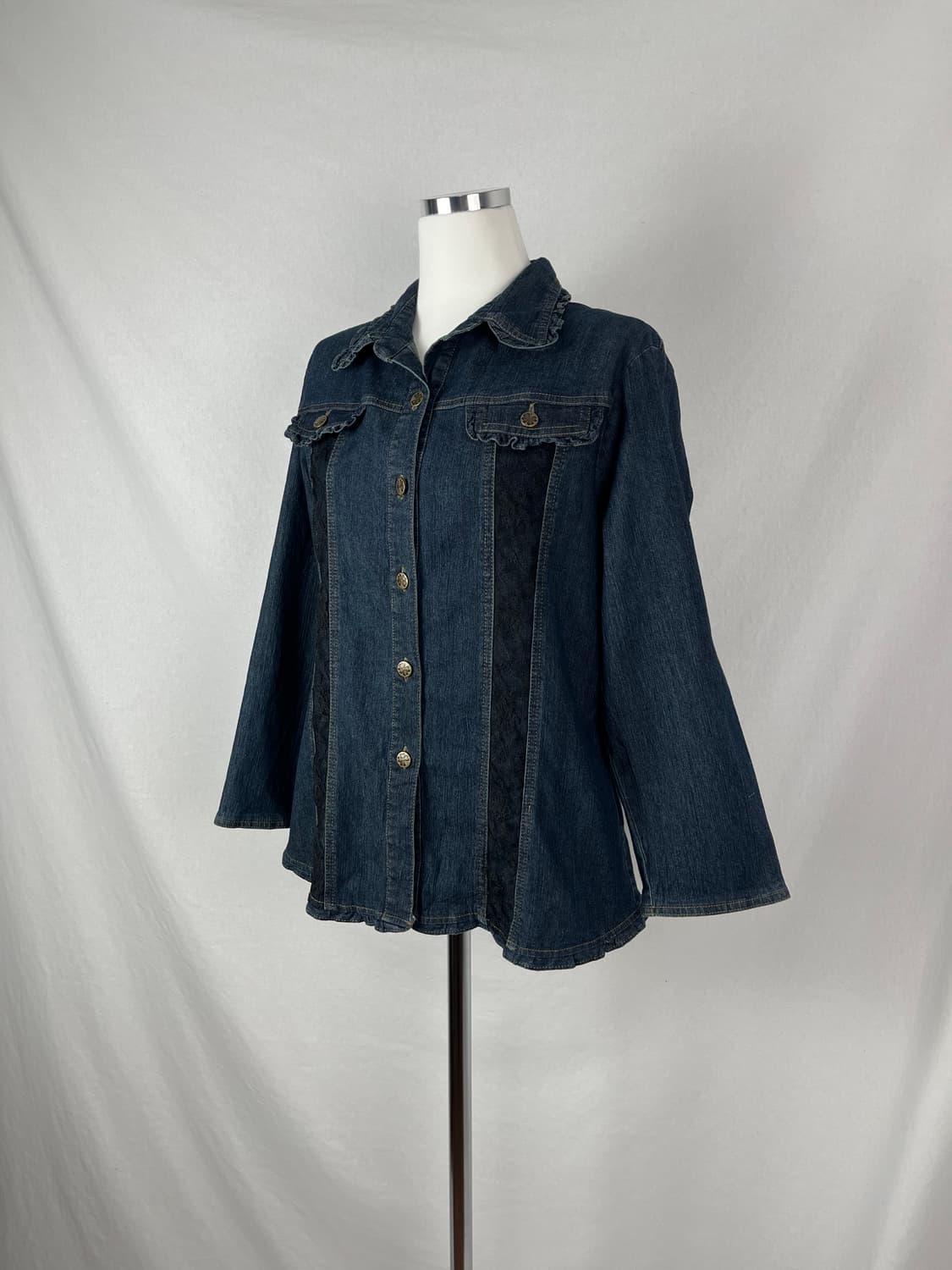 Vintage 레이스도킹 데님셔츠  상품이미지1