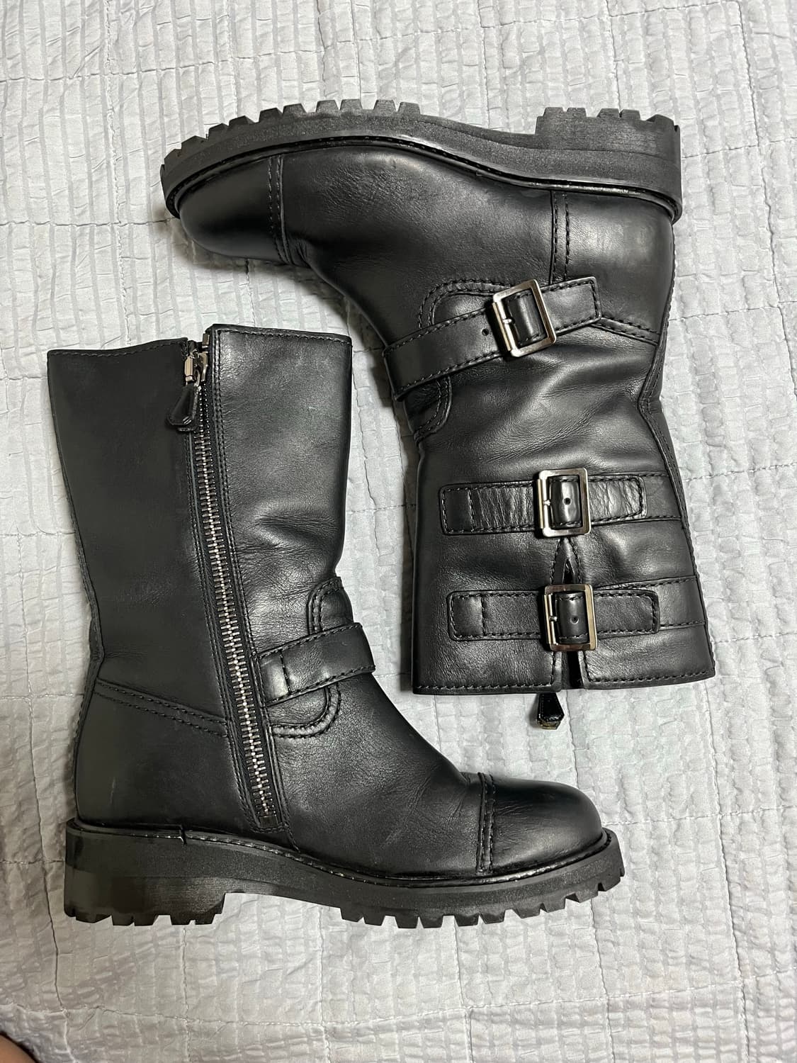 PRADA 프라다 블랙 레더 엔지니어 부츠 [38] 상품이미지2