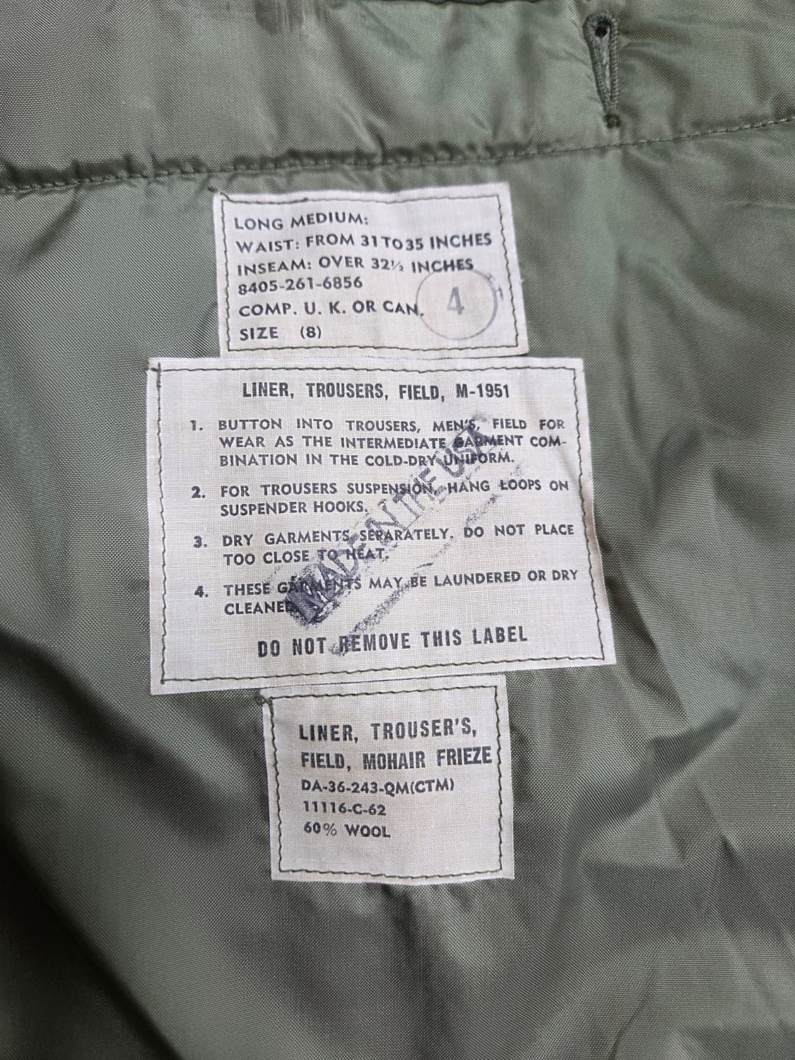 미군M51바지.내피.라이너.M.,새제품 상품이미지4