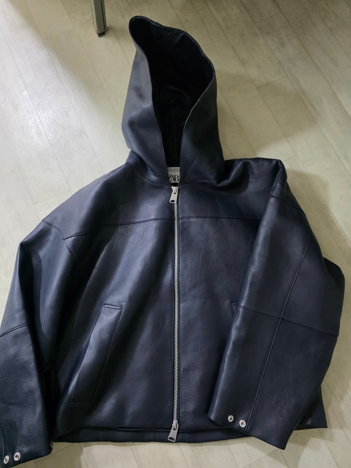 자라 리미티드에디션 램스킨 리얼 레더 후드 집업 s-m 상품이미지4