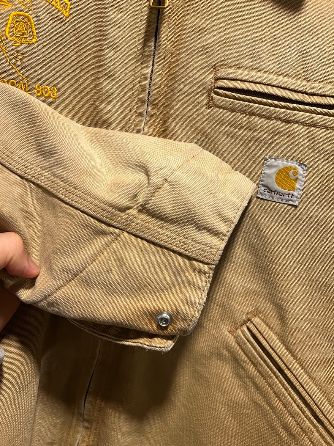 [2XL]칼하트 USA Made 디트로이트 빈티지 워싱 브라운 워크 자켓 상품이미지6