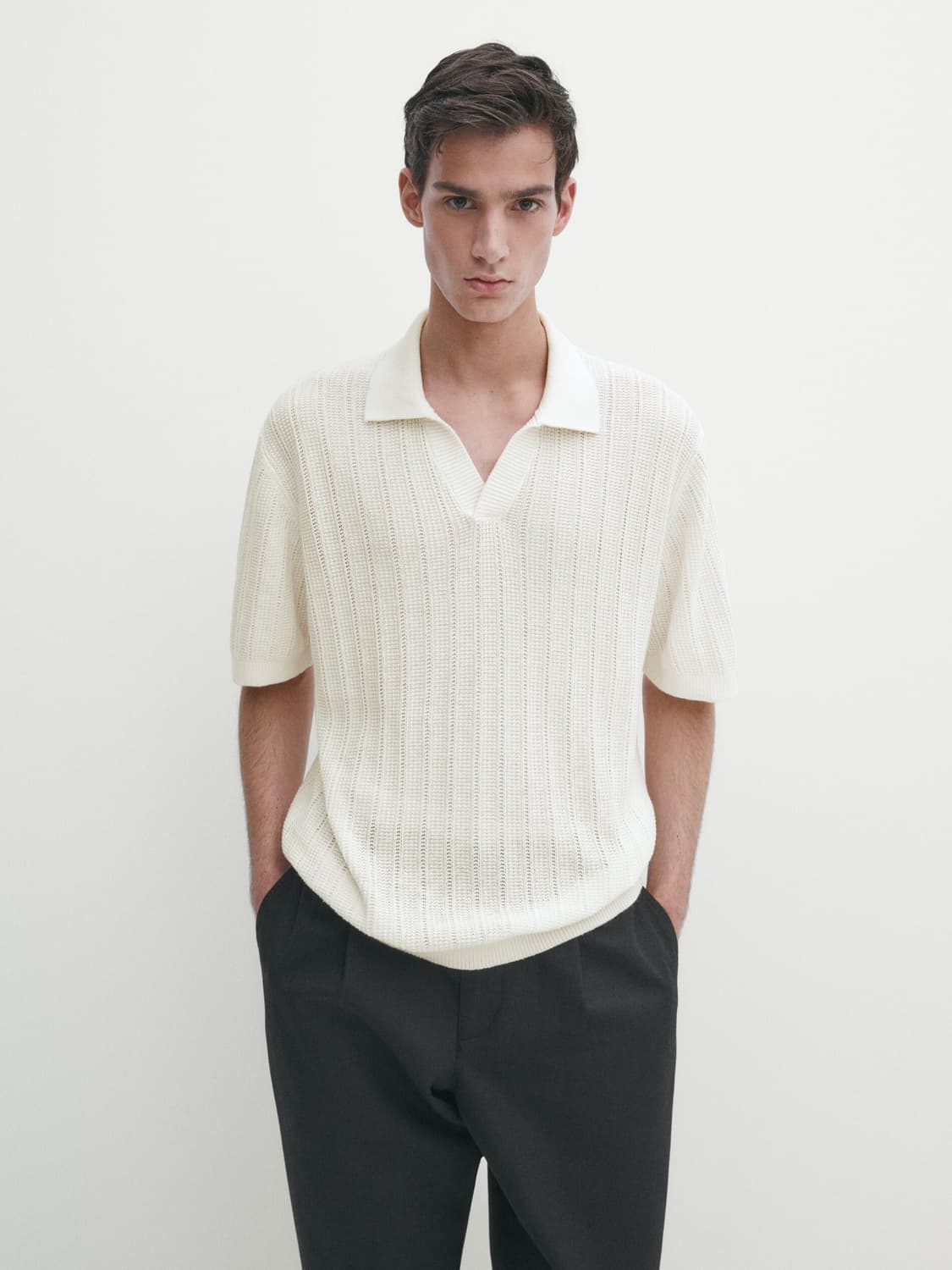 마시모두띠 / 쇼트 슬리브 리브드 폴로 스웨터 화이트 / XL 상품이미지1