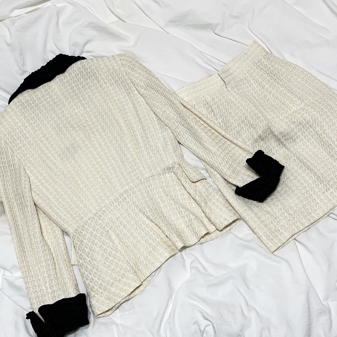 빈티지 ) 아이보리 벨벳카라 셋업 상품이미지6