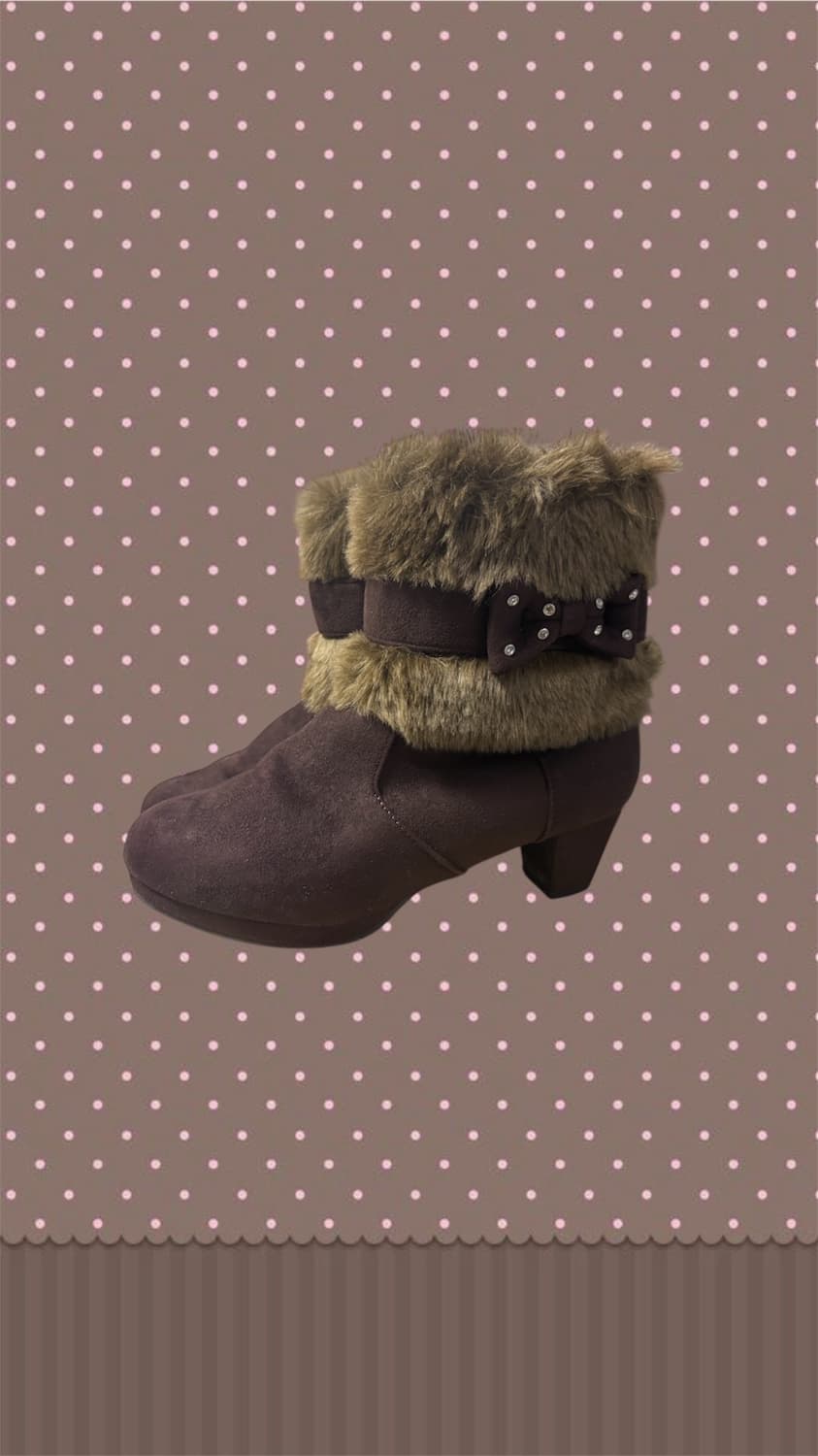 라떼갸루 모카 브라운 퍼 리본 앵클부츠 초코갸루 상품이미지1