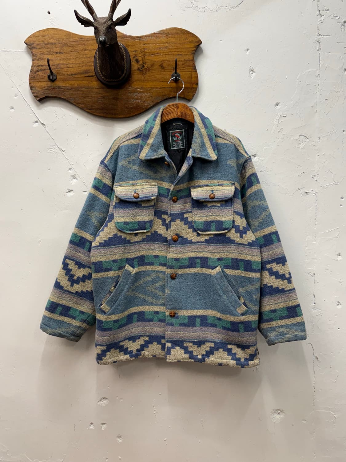 L) Vintage Native Pattern Quilted Wool J 상품이미지2