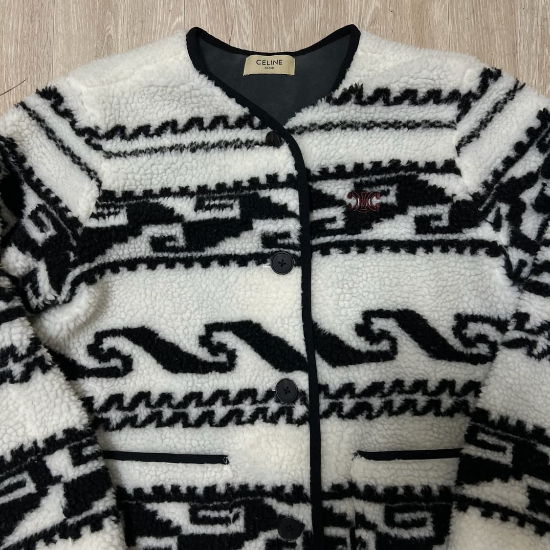 셀린느 파리 여성 자카드 노카라 플리스 후리스 자켓 상품이미지2