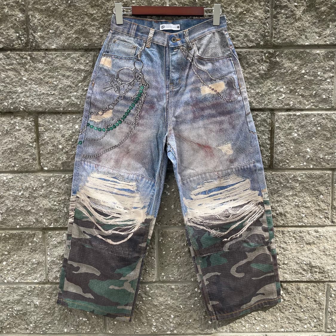 [S]TREclub 페이크 레이어드 카모 체인 프린트 와이드 남여팬츠 상품이미지1