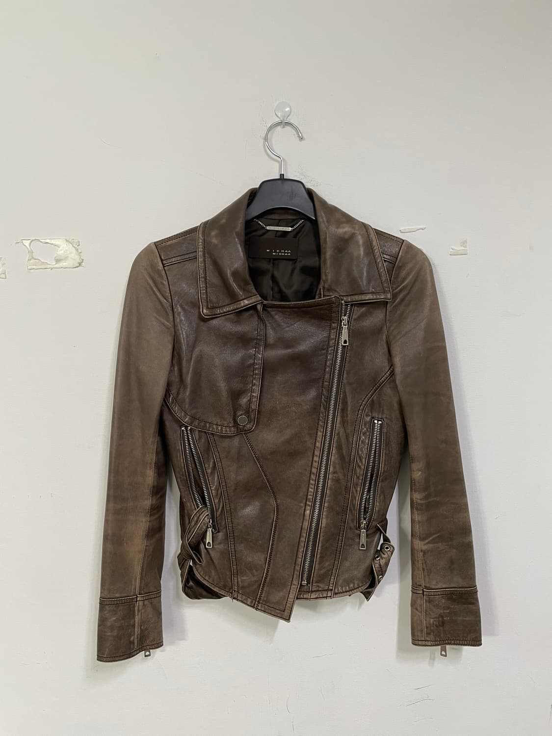 미샤 브라운 가죽 라이더 자켓 상품이미지2
