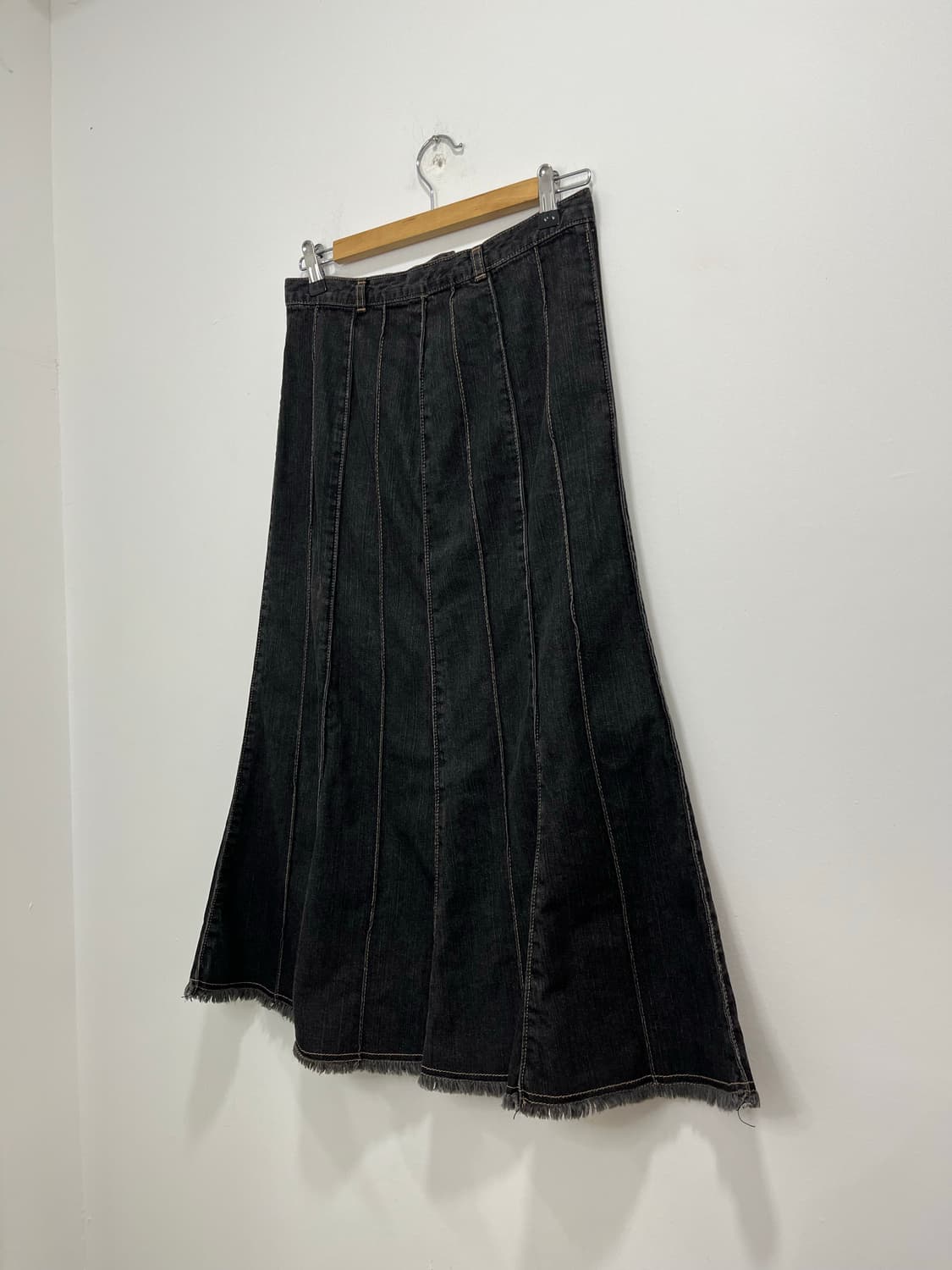 일본 빈티지 모리걸 플레어 흑청 데님 롱스커트 상품이미지6