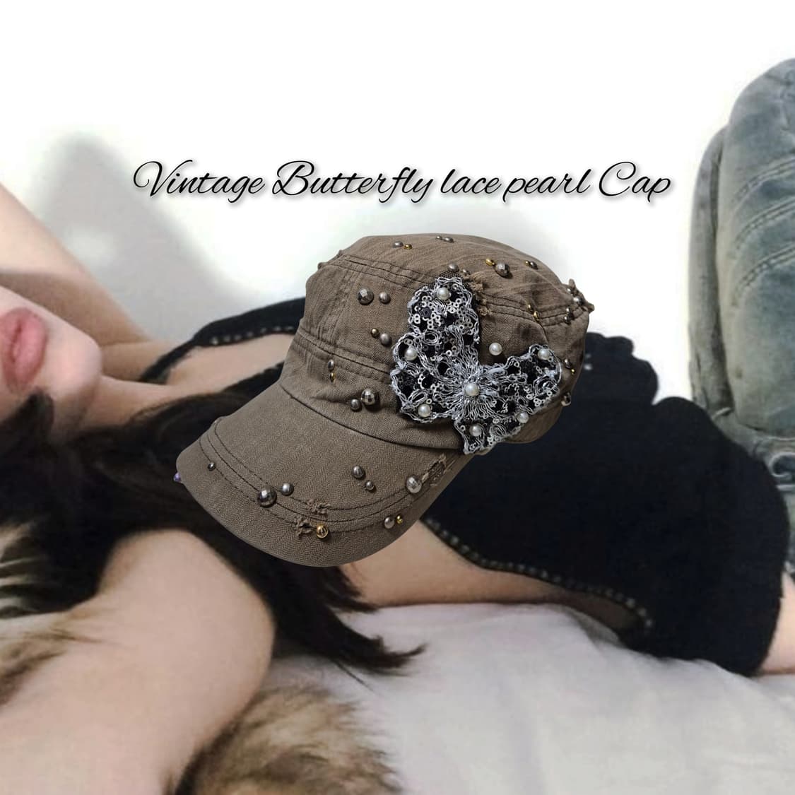 Vintage Butterfly lace pearl Cap 상품이미지1