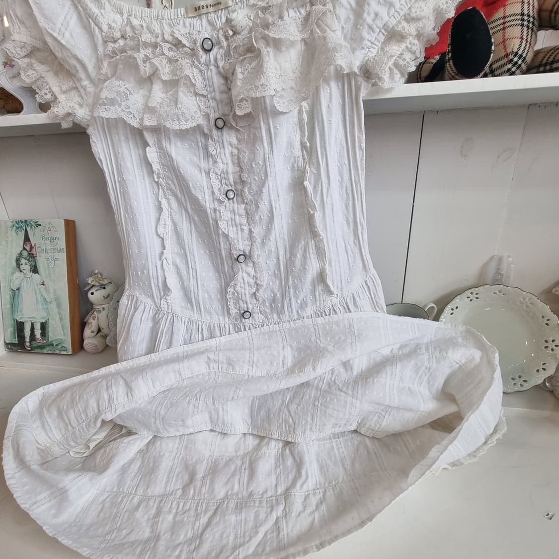 AXES femme 화이트 레이스 프릴 원피스 상품이미지5