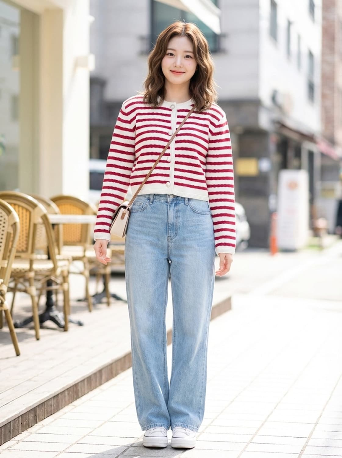 on&on 온앤온 골드 버튼 스트라이프 니트 가디건 상품이미지1