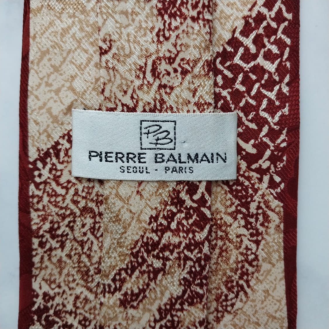 피에르 발망 레드&베이지 아트워크 넥타이 9.7cm A+등급 K1070
 상품이미지8