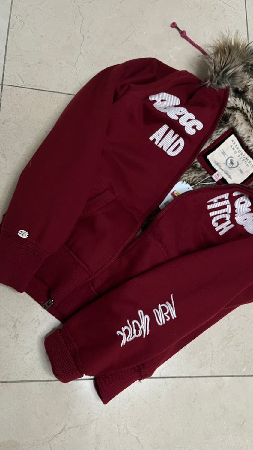 아베크롬비 울프죠 퍼 후드집업 XL (레드, 희귀매물) 상품이미지4