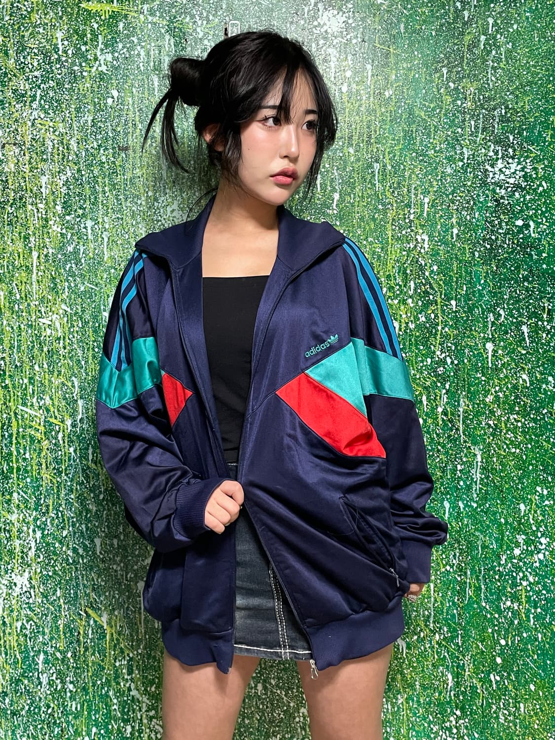 80s 아디다스 네이비 배색 올드스쿨 오버핏 져지 110 상품이미지2