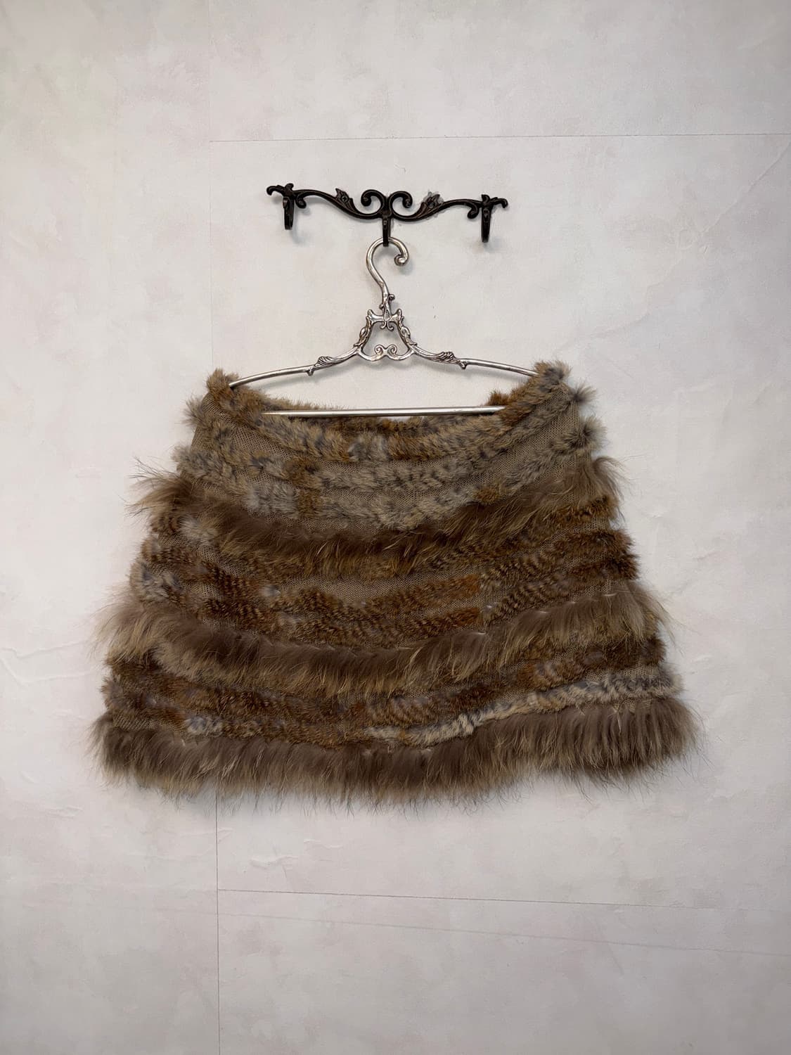 Mixed brown rabbit&fox fur trimming cape 상품이미지5